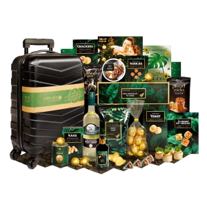 Kerstpakket met trolley voor de reislustige collega's